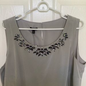 NWT Talbots Grey Jeweled Sleeveless Blouse 16W